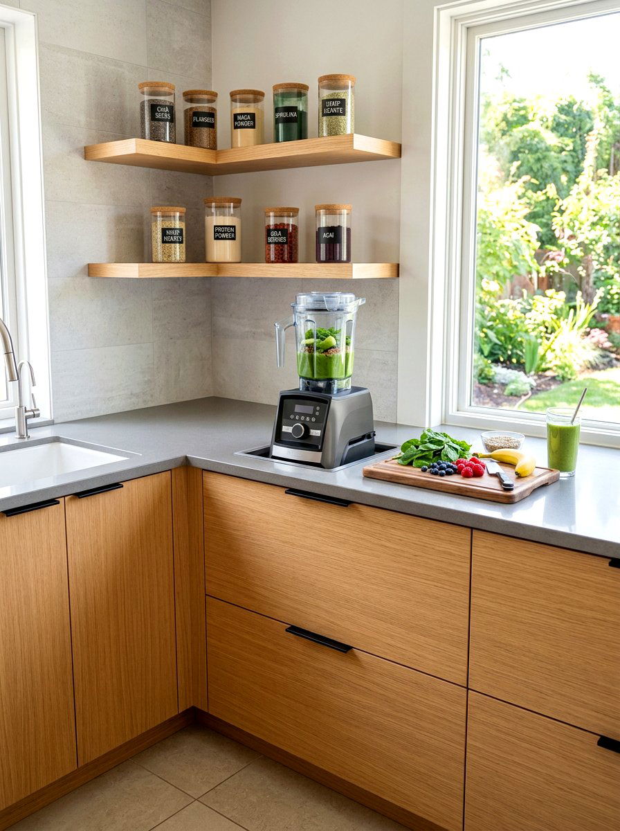 Built In Blender Station - 30 smoothie nook kitchen ideas