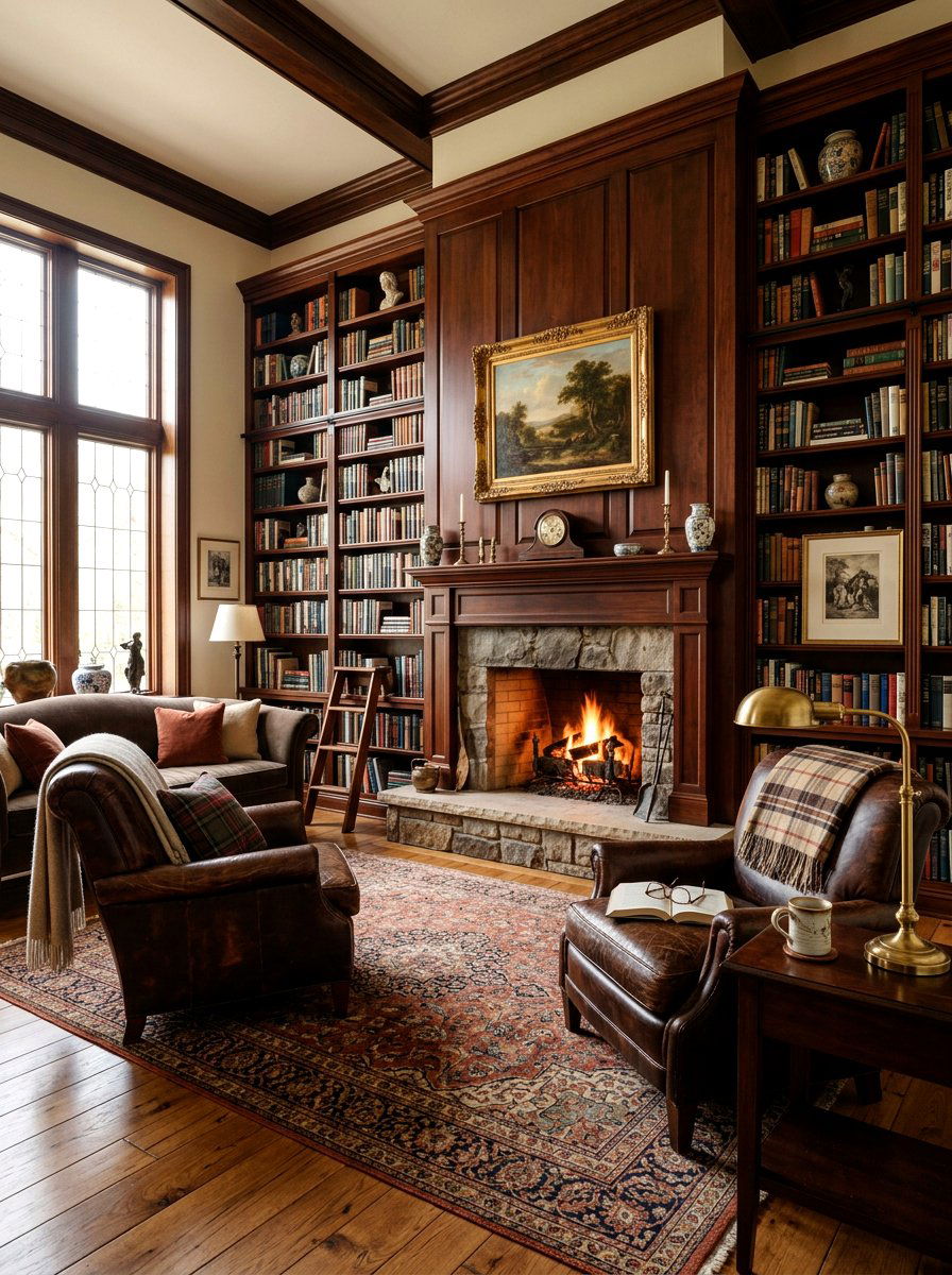 Built In Bookcase - 30 fireplace mantel ideas