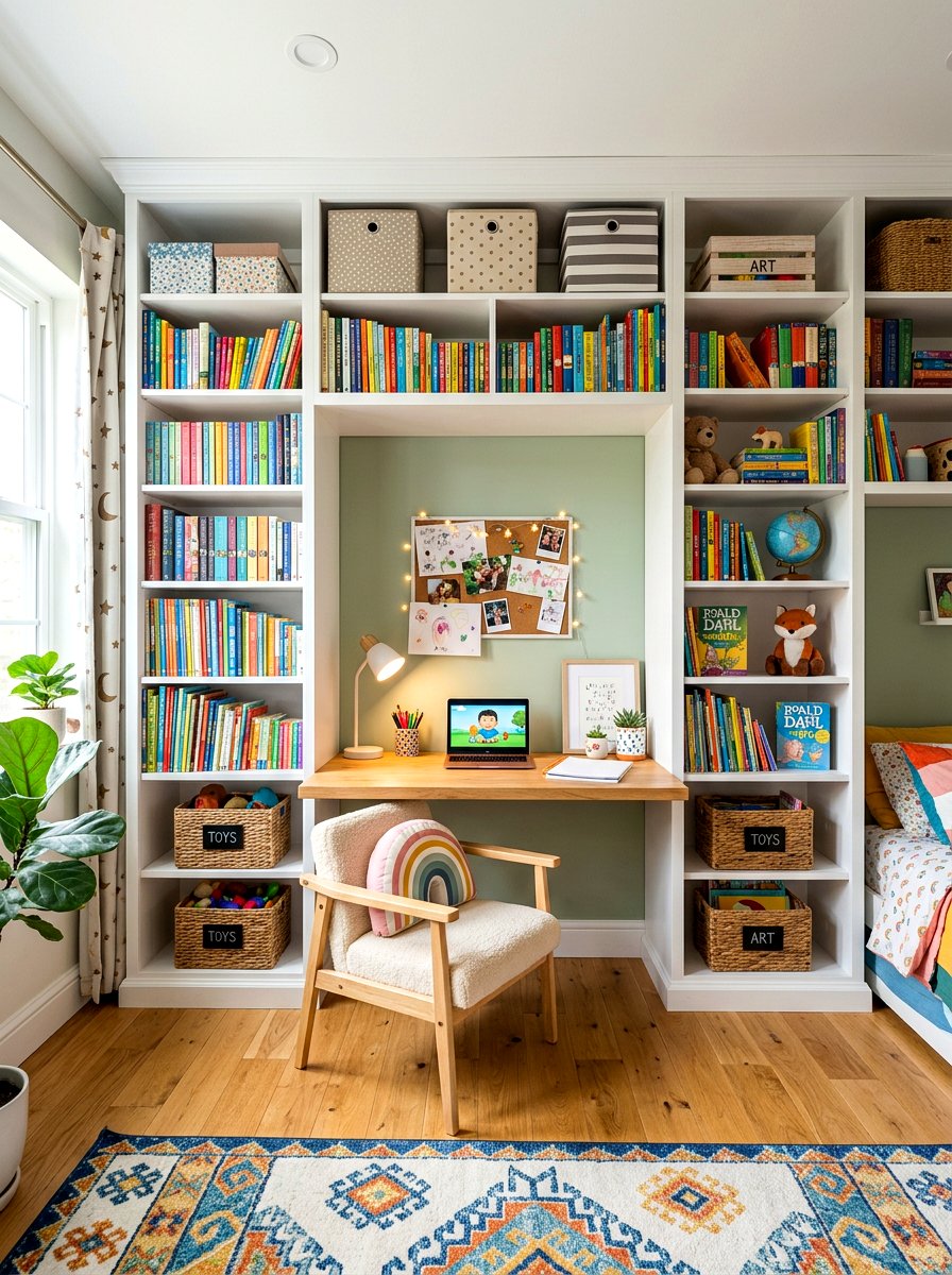 Built In Bookcase - 30 kids desk wall ideas