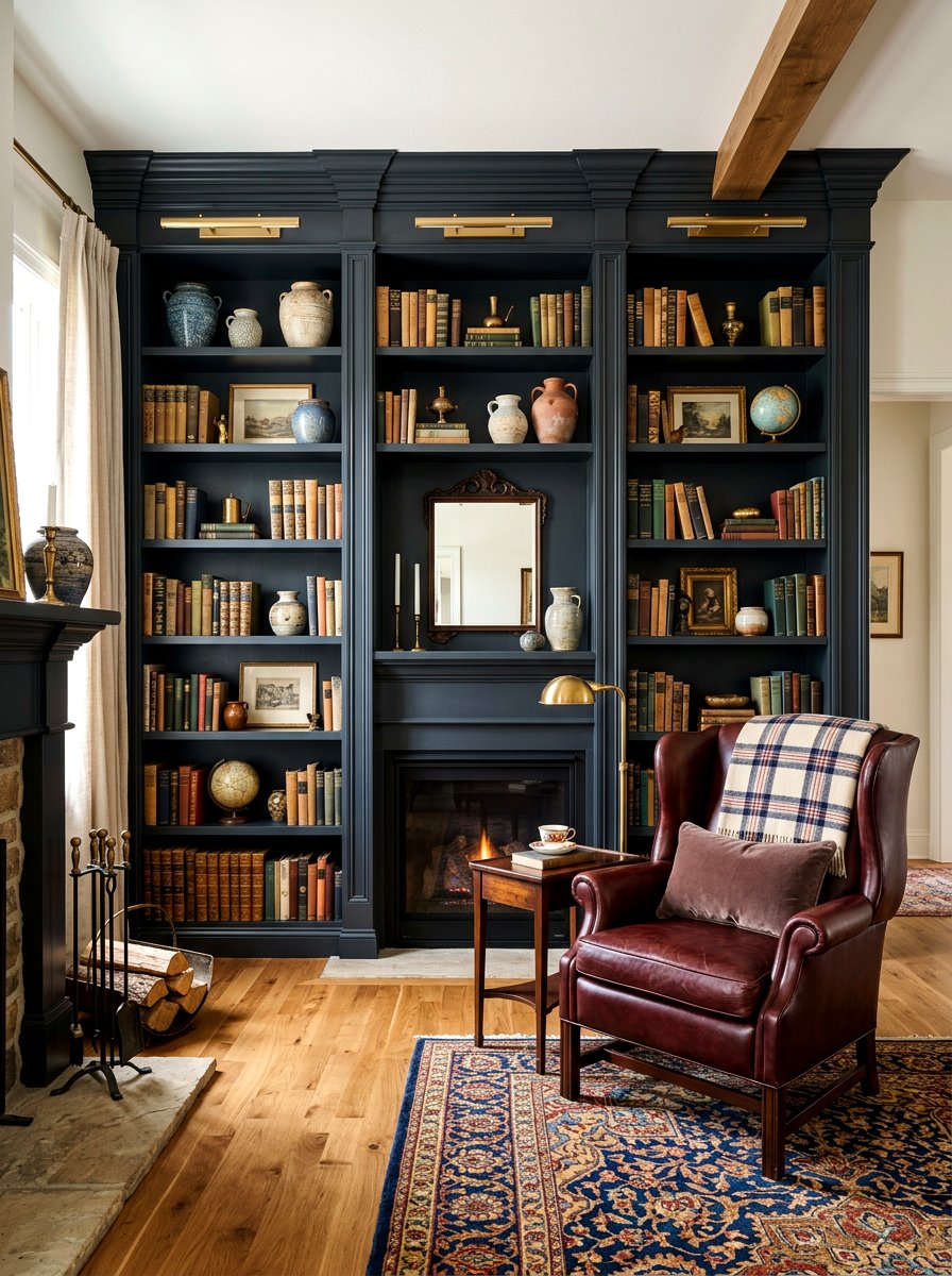 Built In Bookshelf - 30 moody English living room ideas