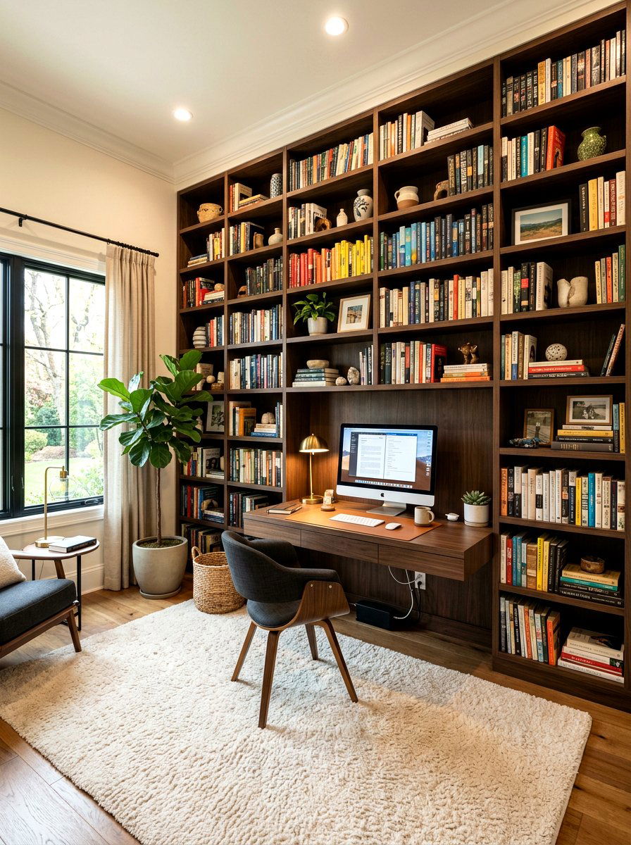 Built In Bookshelf - 30 quiet work room ideas
