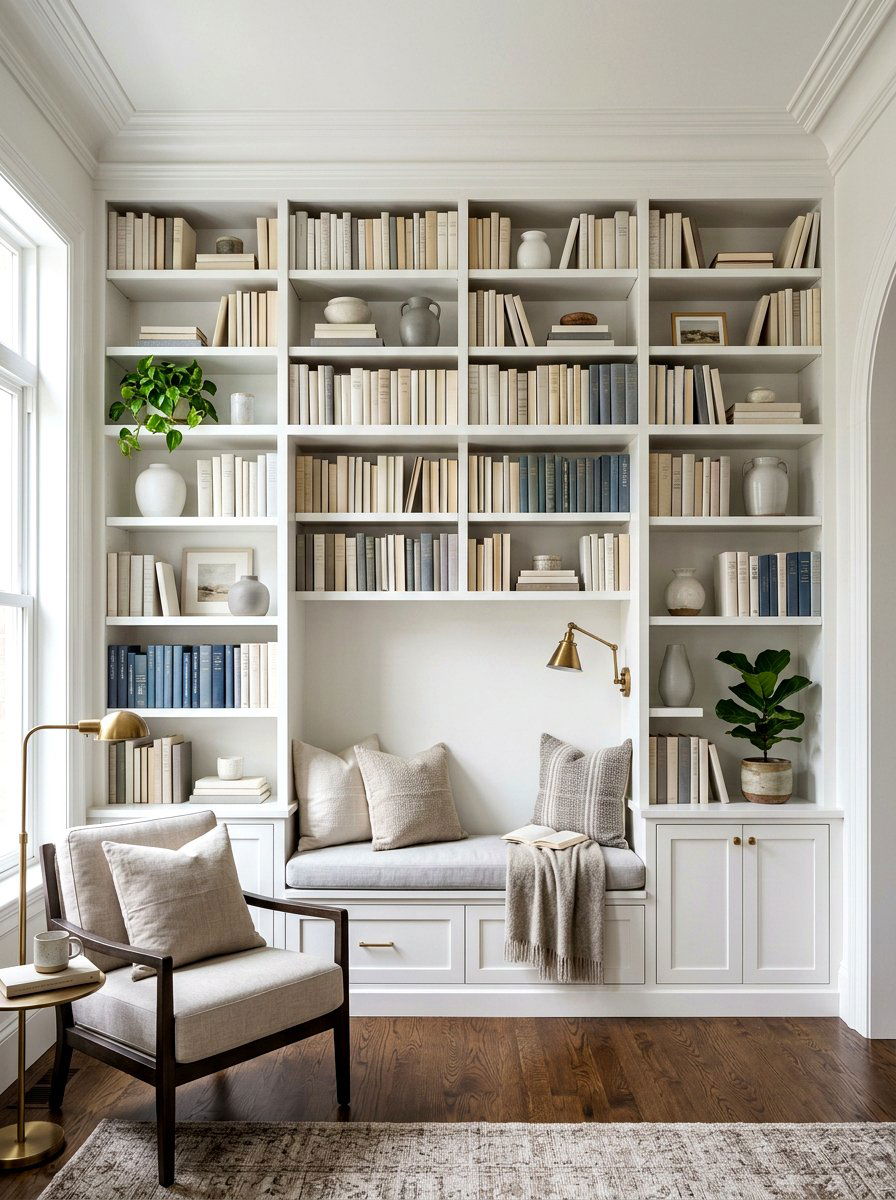 Built In Bookshelf - 30 soft minimal apartment ideas