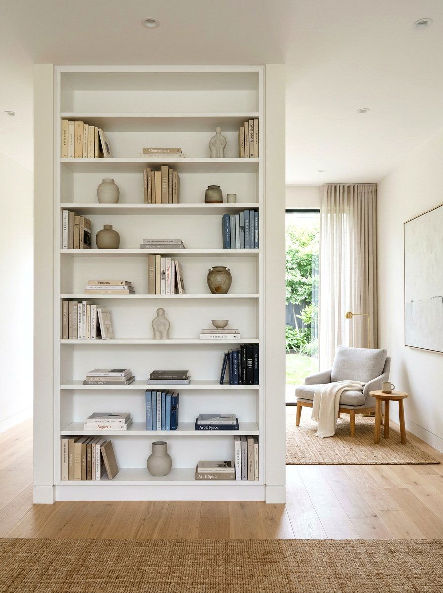 Built In Bookshelf - 30 Japandi living room ideas