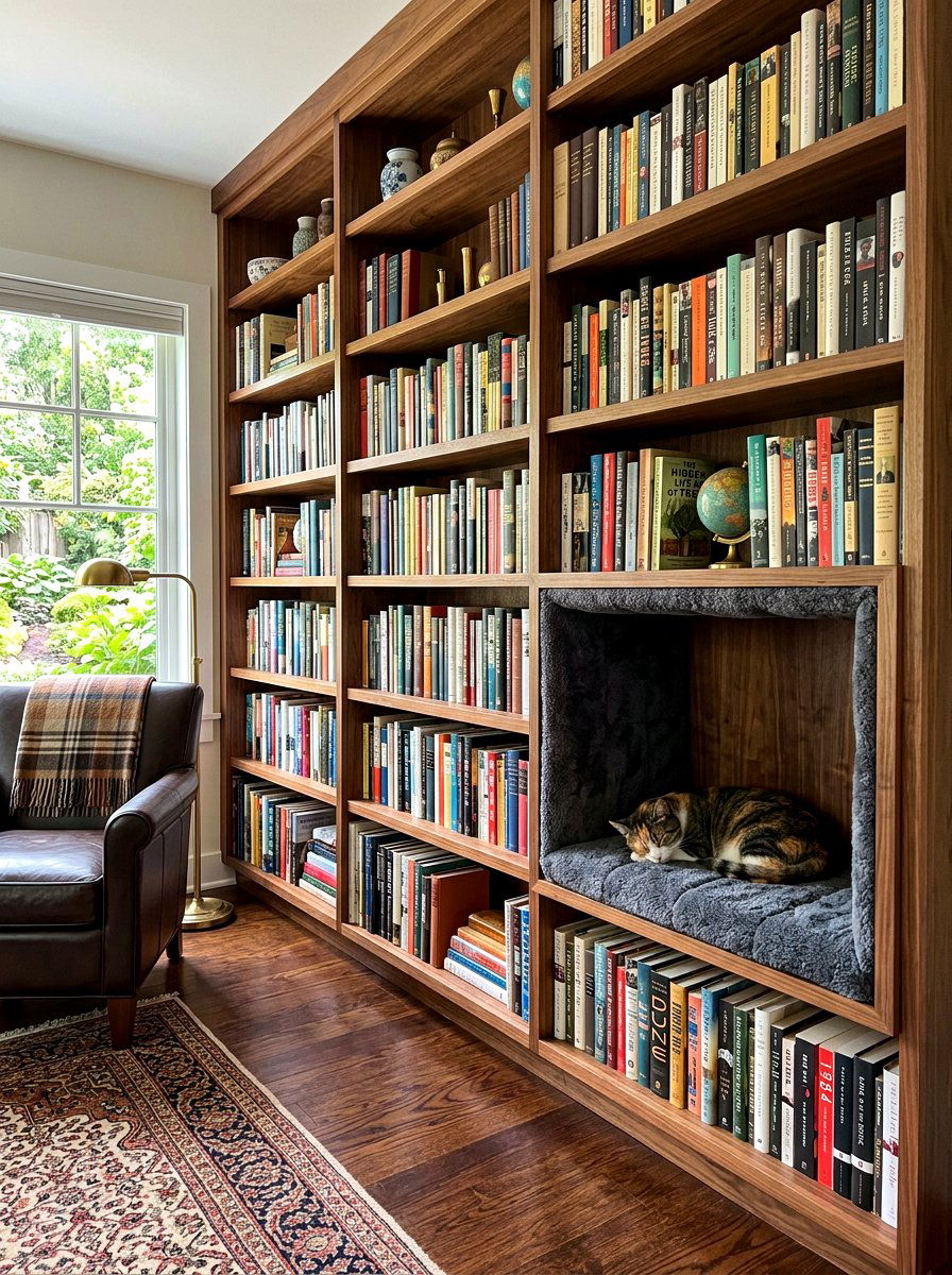 Built In Bookshelf Cat Nook - 30 pet bed nook ideas