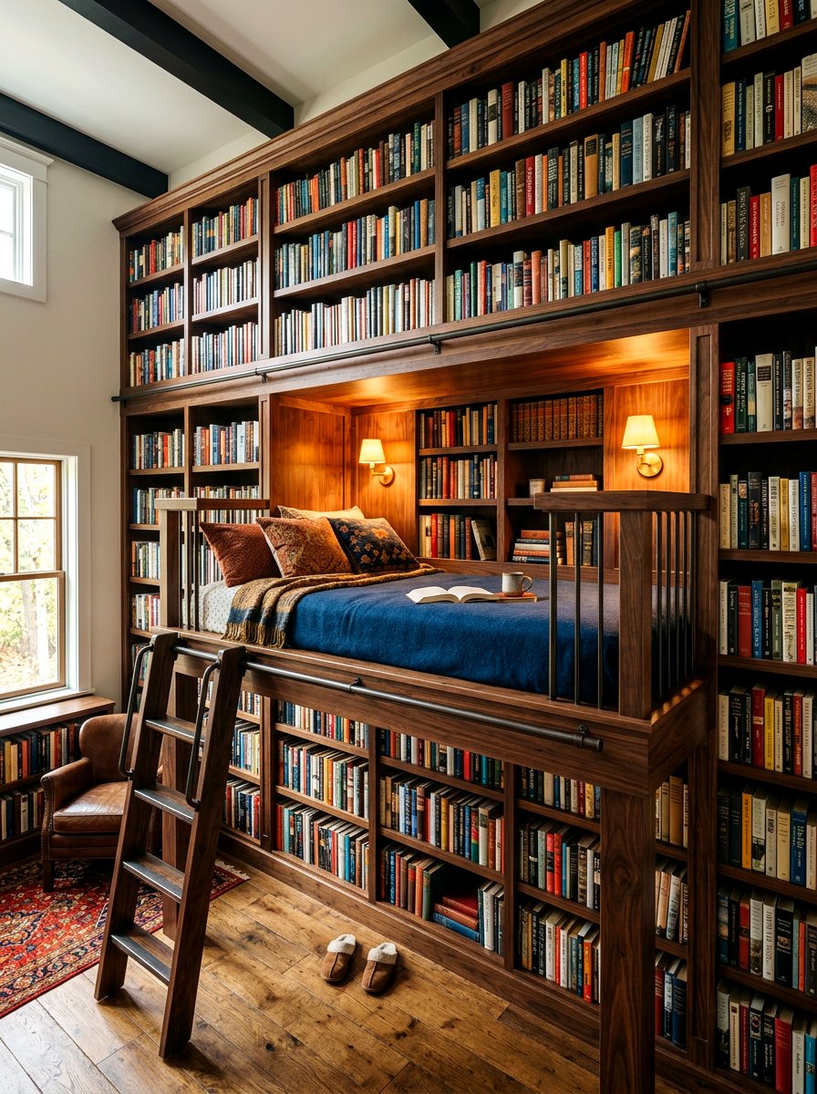 Built In Bookshelf Loft - 30 tiny house loft bed ideas