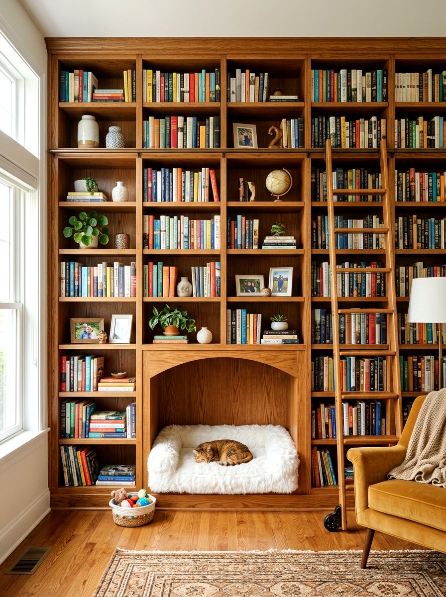 Built In Bookshelf Pet Bed - 30 pet nook living room ideas