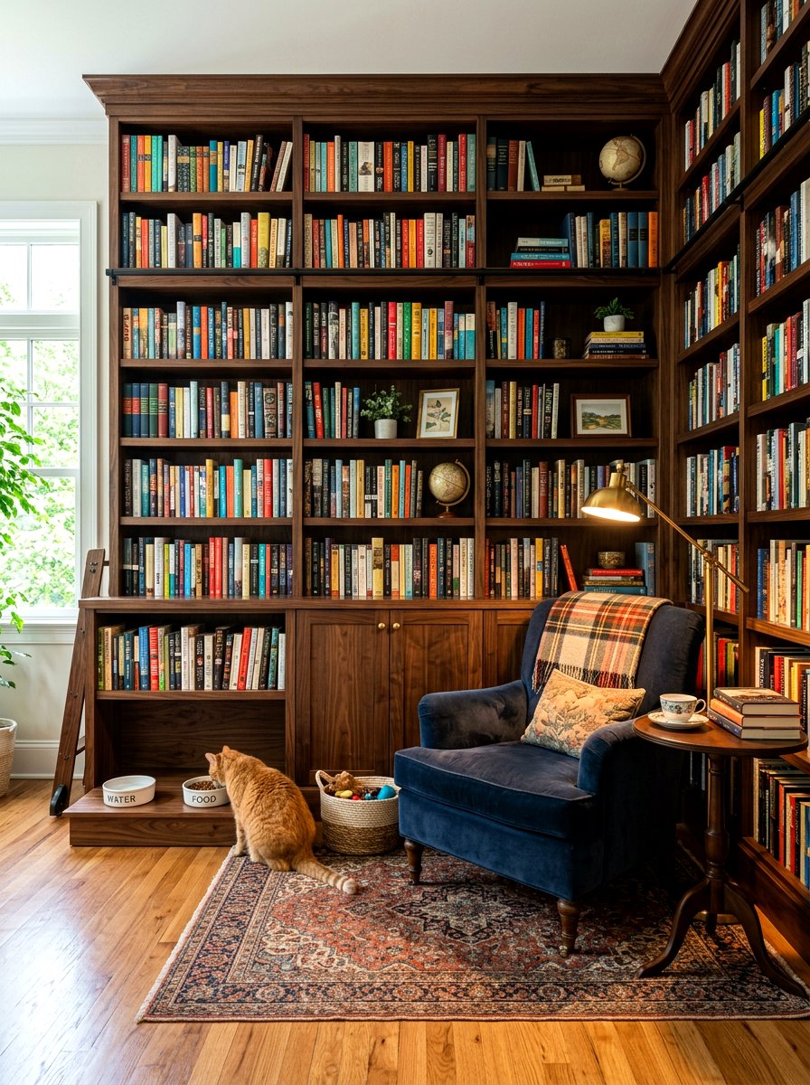 Built In Bookshelf Pet Station - 30 pet feeding station ideas
