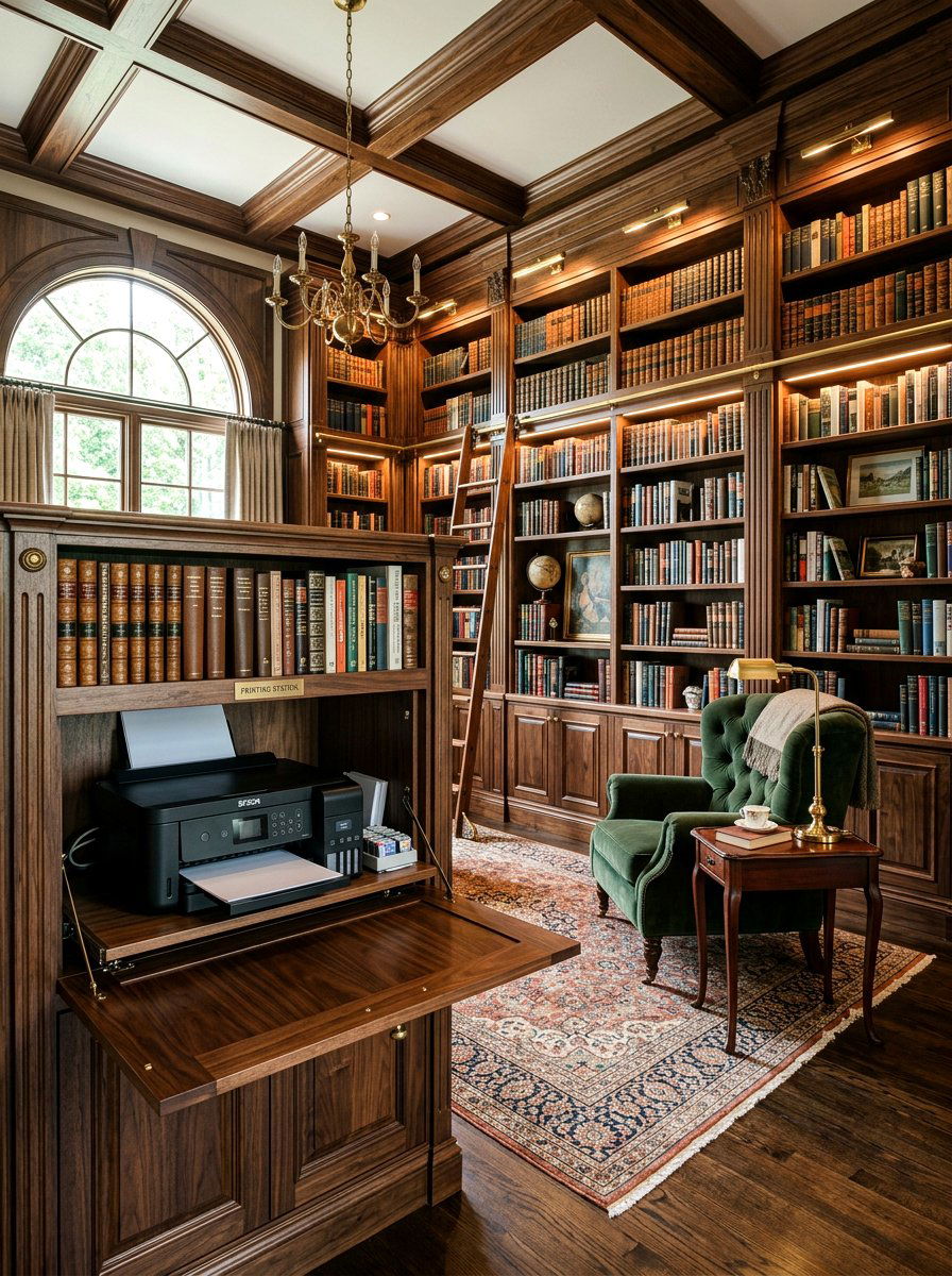Built In Bookshelf Printer Nook - 30 hidden printer cabinet ideas