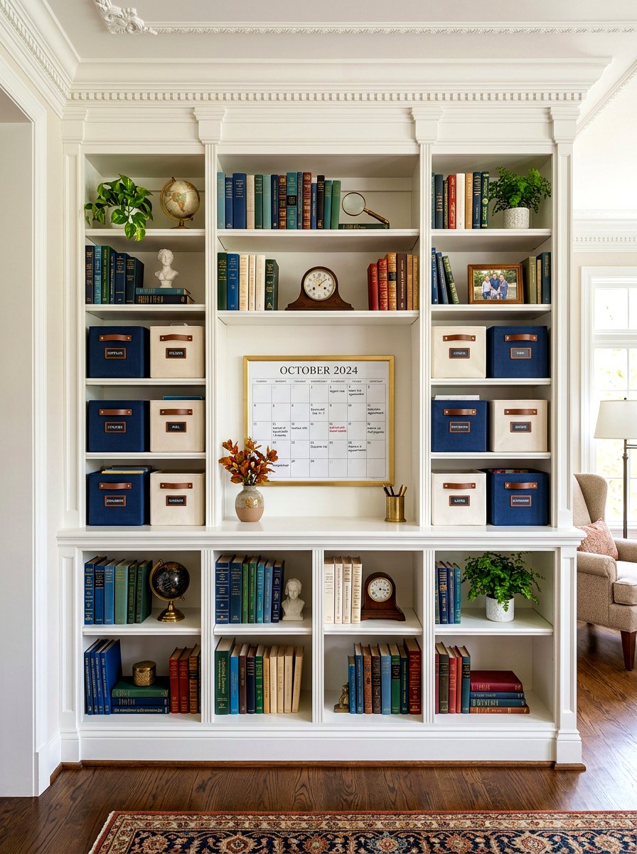 Built In Bookshelf Station - 30 family command center ideas