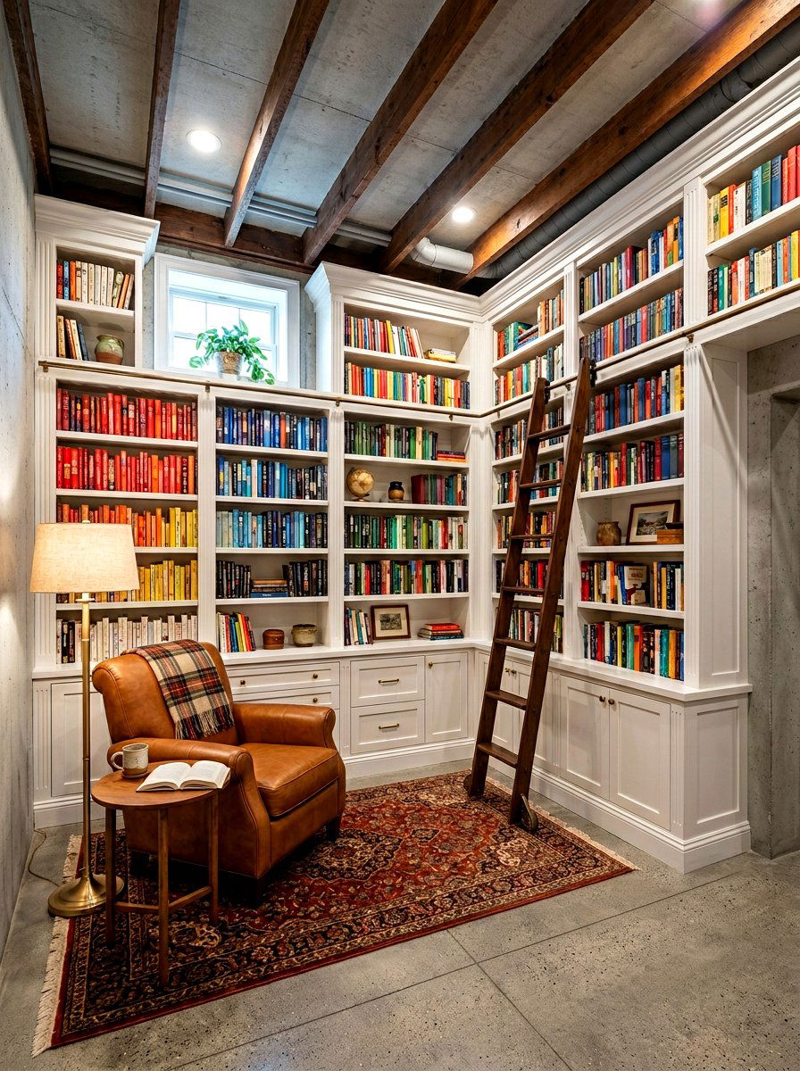 Built In Bookshelves - 30 low ceiling basement ideas