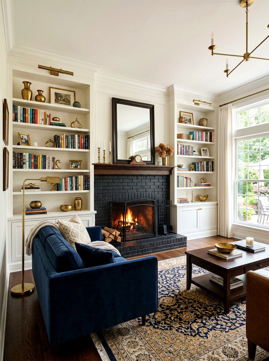 Built In Bookshelves - 30 basement fireplace ideas