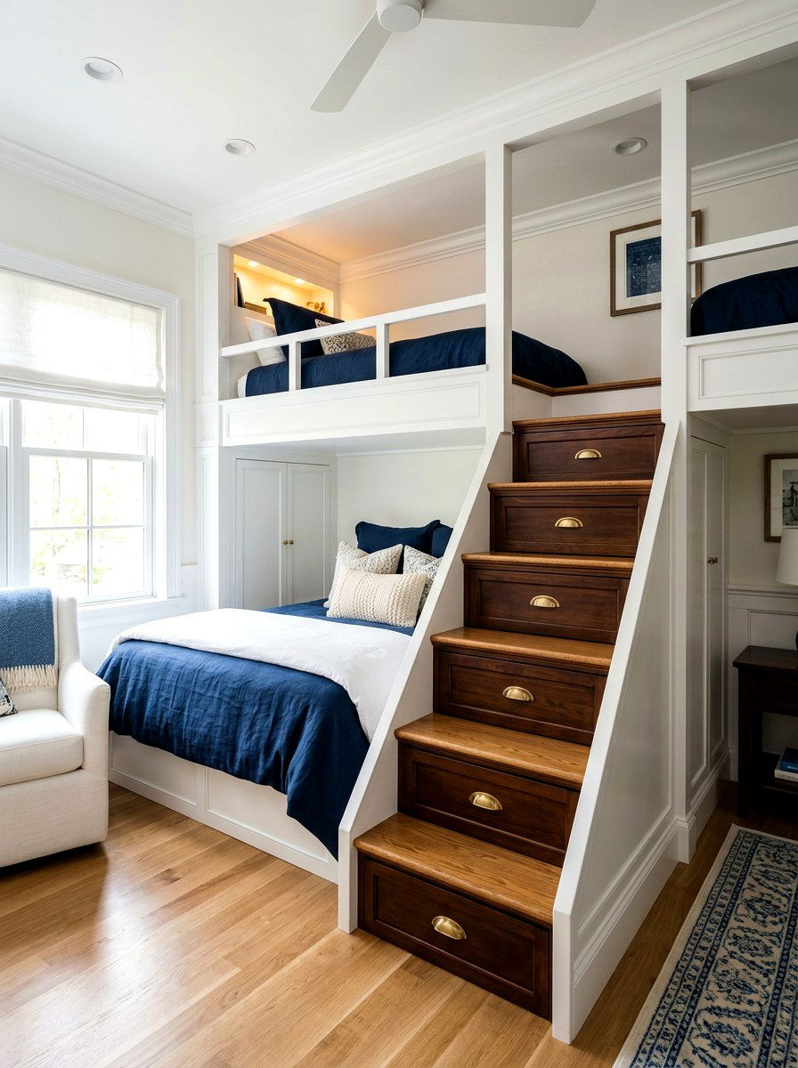 Built In Bunk Beds With Storage Stairs - 30 built in bunk room ideas