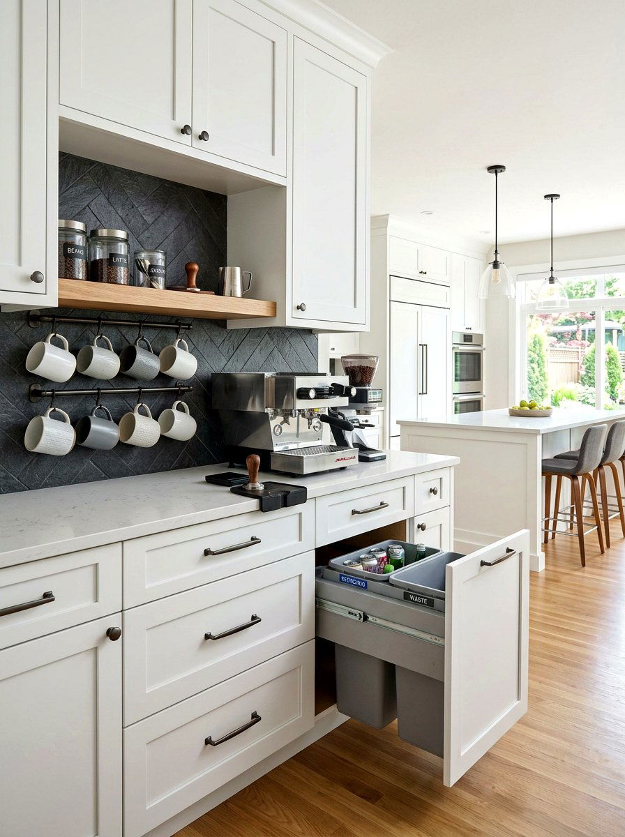 Built In Coffee Station Recycling - 30 hidden recycling bin ideas