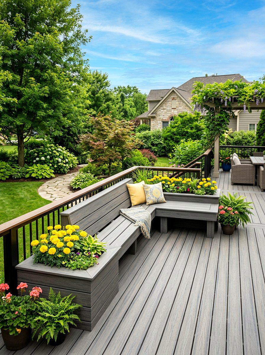 Built In Composite Deck Bench - 30 deck planter bench ideas