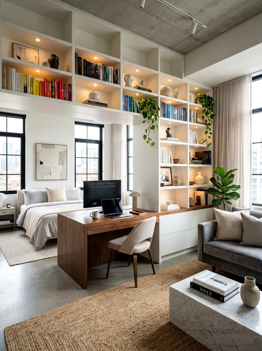 Built In Custom Shelving - 30 studio apartment divider shelf ideas