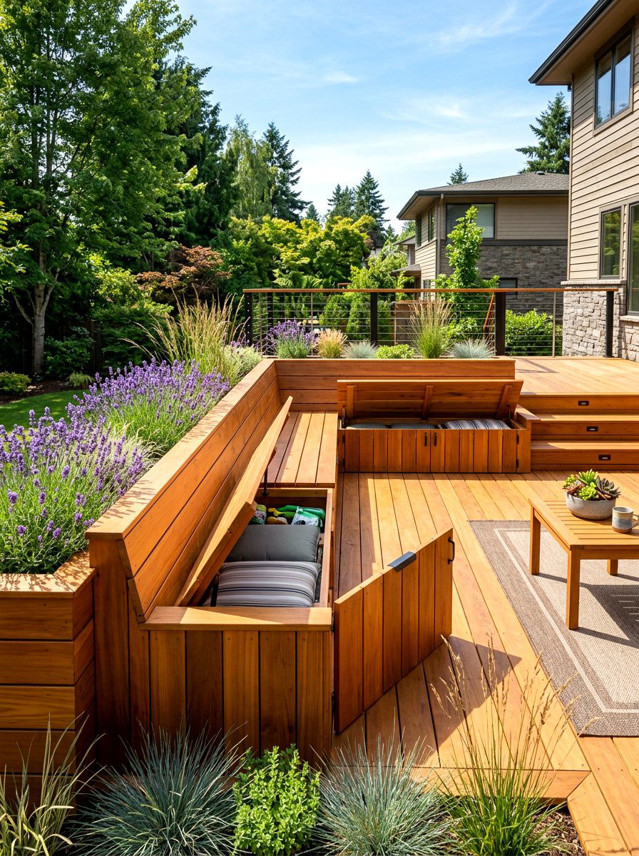 Built In Deck Bench Storage - 30 patio storage bench seating ideas