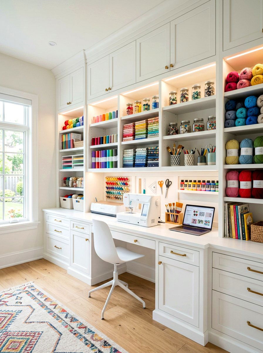 Built In Desk - 30 craft supply storage ideas