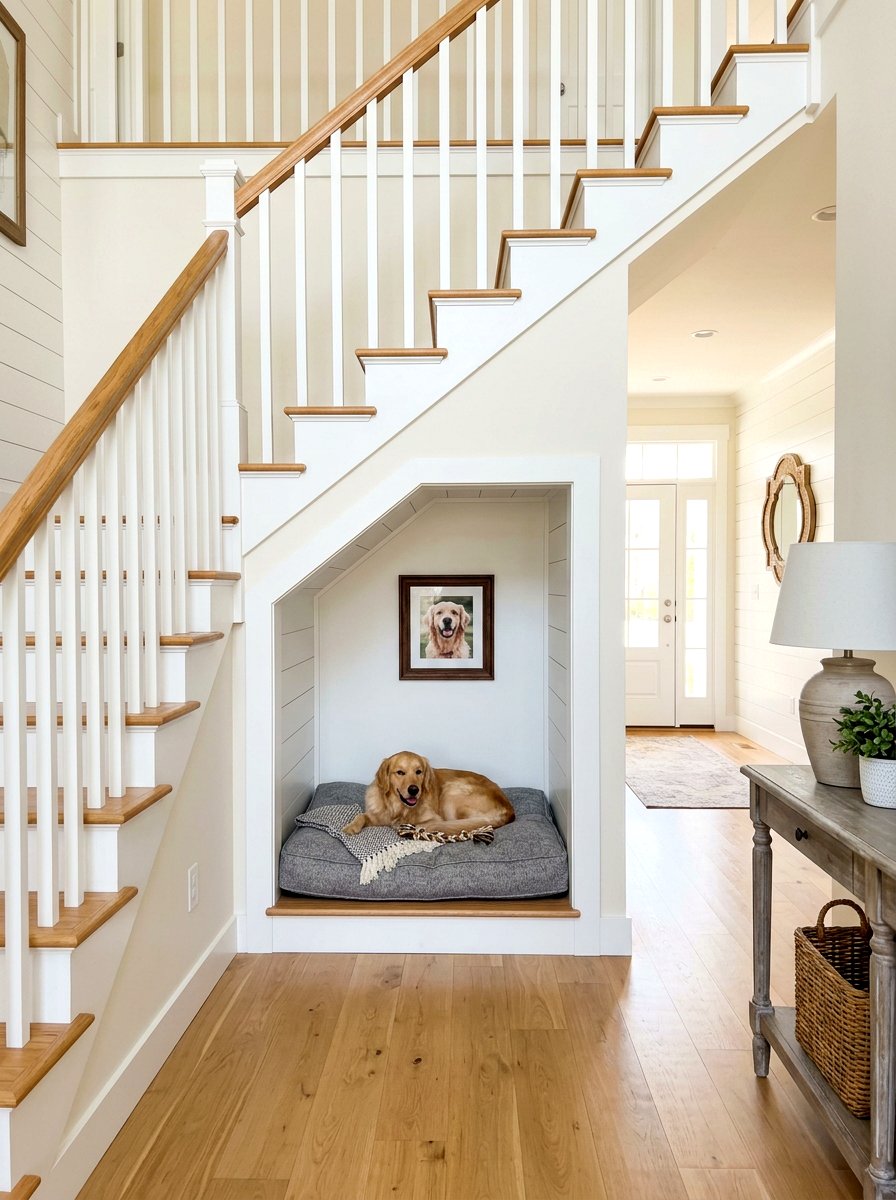 Built In Dog Bed Under Stairs - 30 dog lounge room ideas