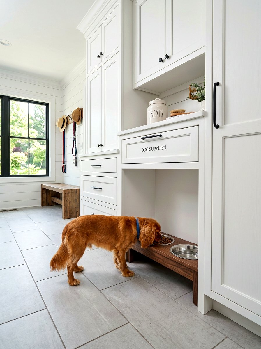 Built In Dog Feeding Station - 30 mudroom pet feeding ideas