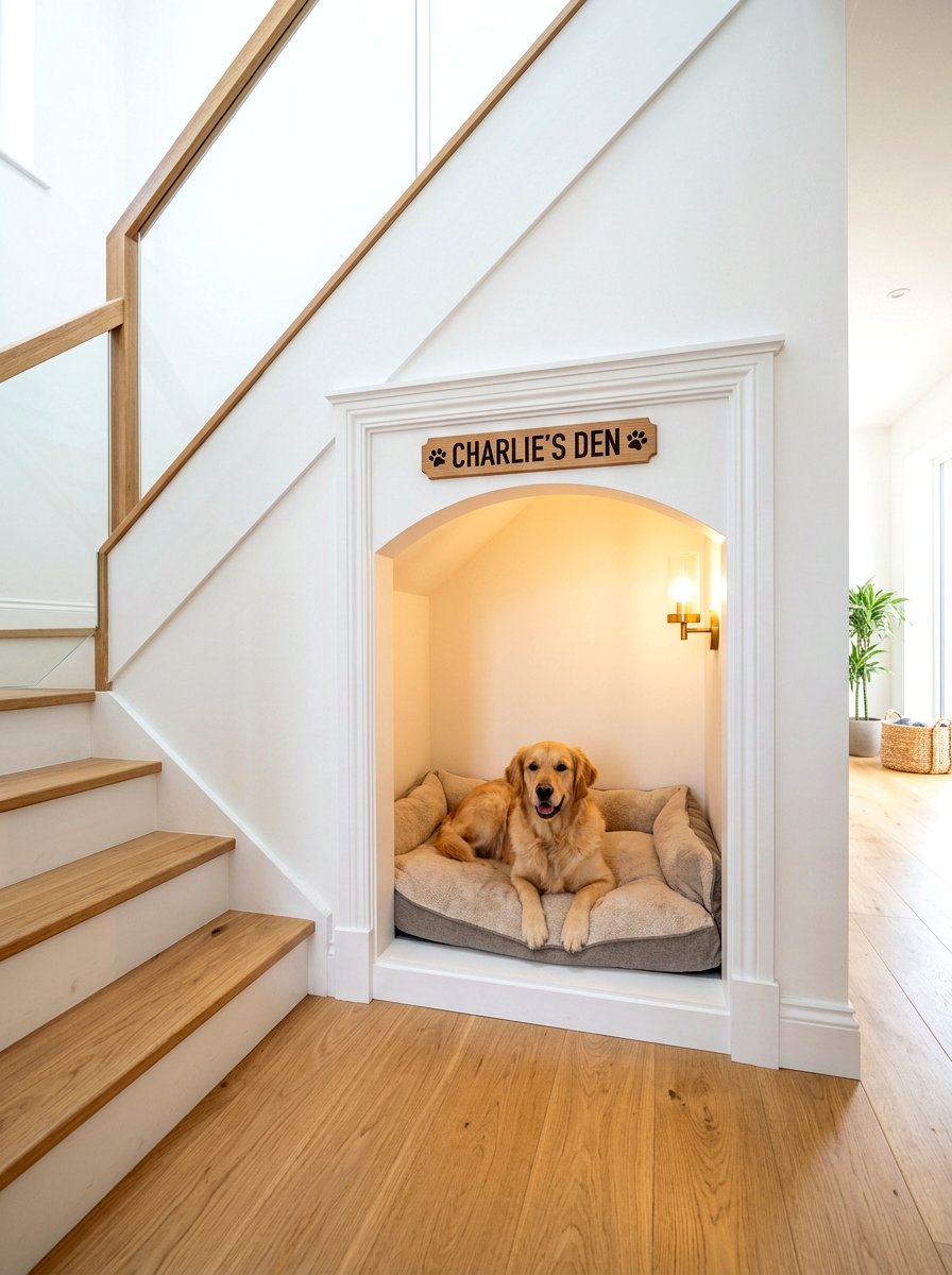 Built In Dog House - 30 under staircase pet nook ideas