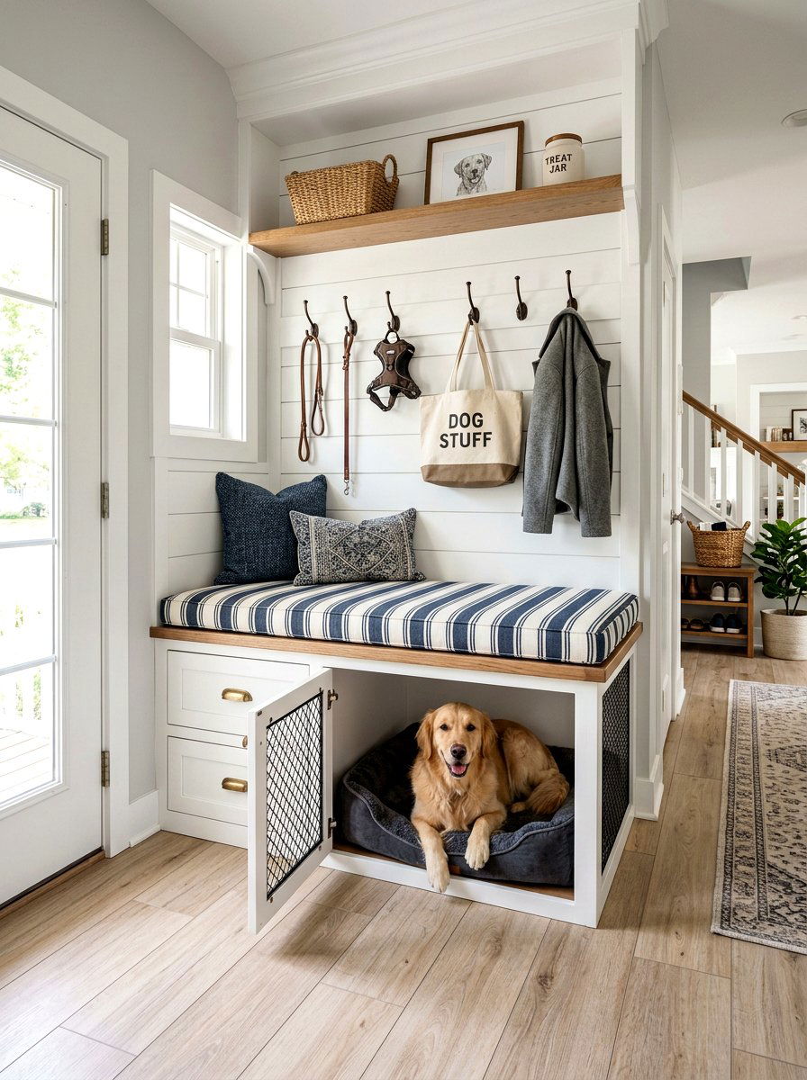 Built In Dog Kennel With Bench Seating - 30 under stairs dog nook ideas
