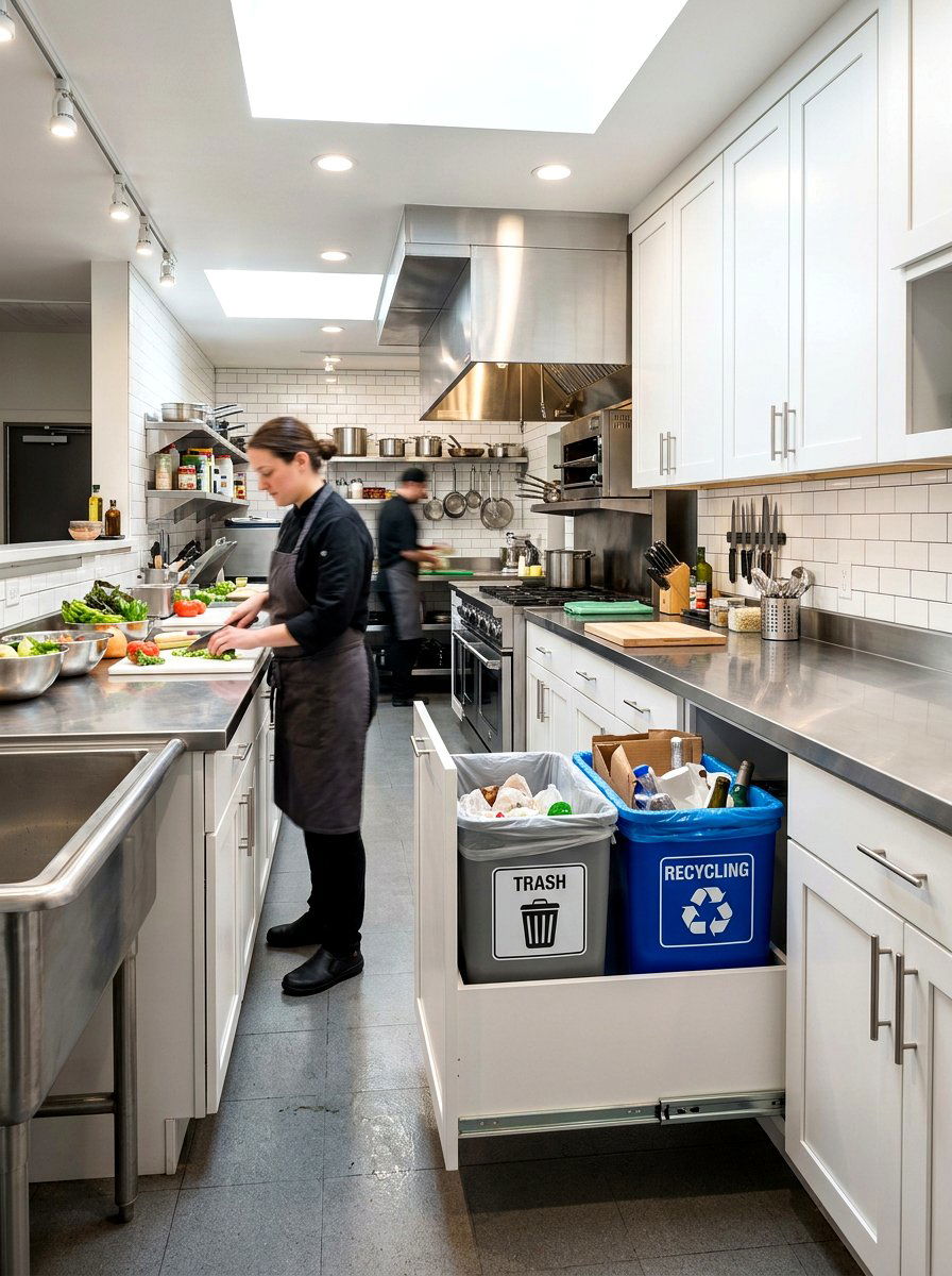 Built In Dual Trash And Recycling Station - 30 kitchen trash pull out ideas