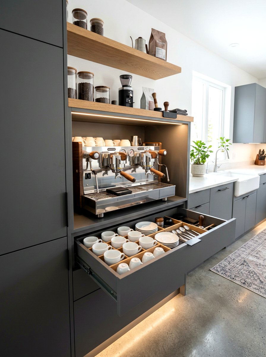 Built In Espresso Station - 30 coffee nook pantry ideas