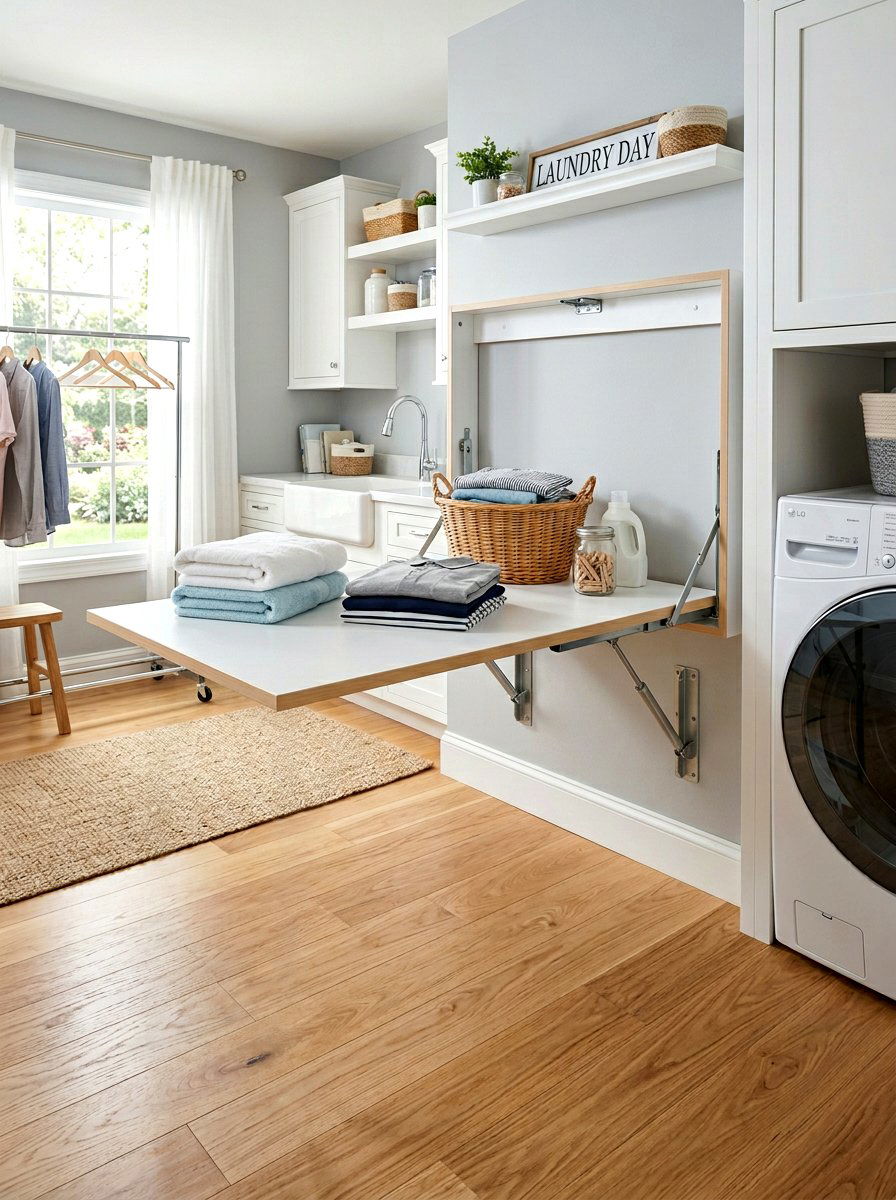 Built In Folding Table - 30 laundry room organization ideas