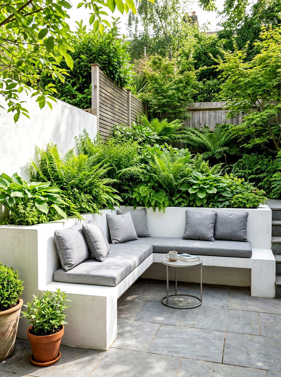 Built In Garden Seating - 30 shady courtyard garden ideas