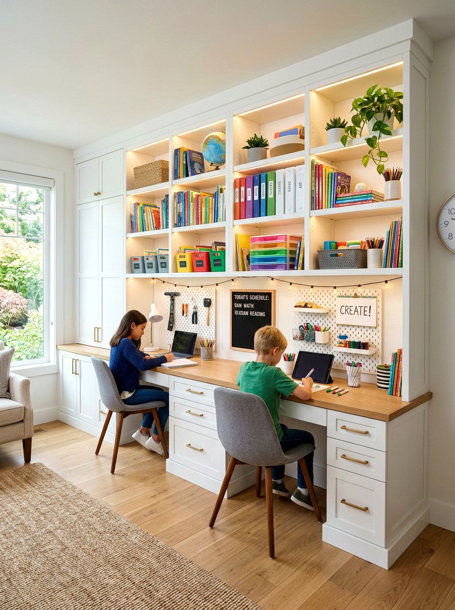 Built In Homeschool Desk Unit - 30 homeschool room ideas