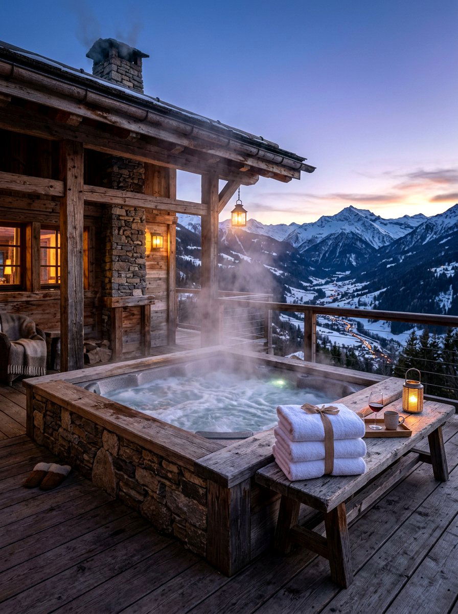 Built In Hot Tub - 30 chalet porch ideas