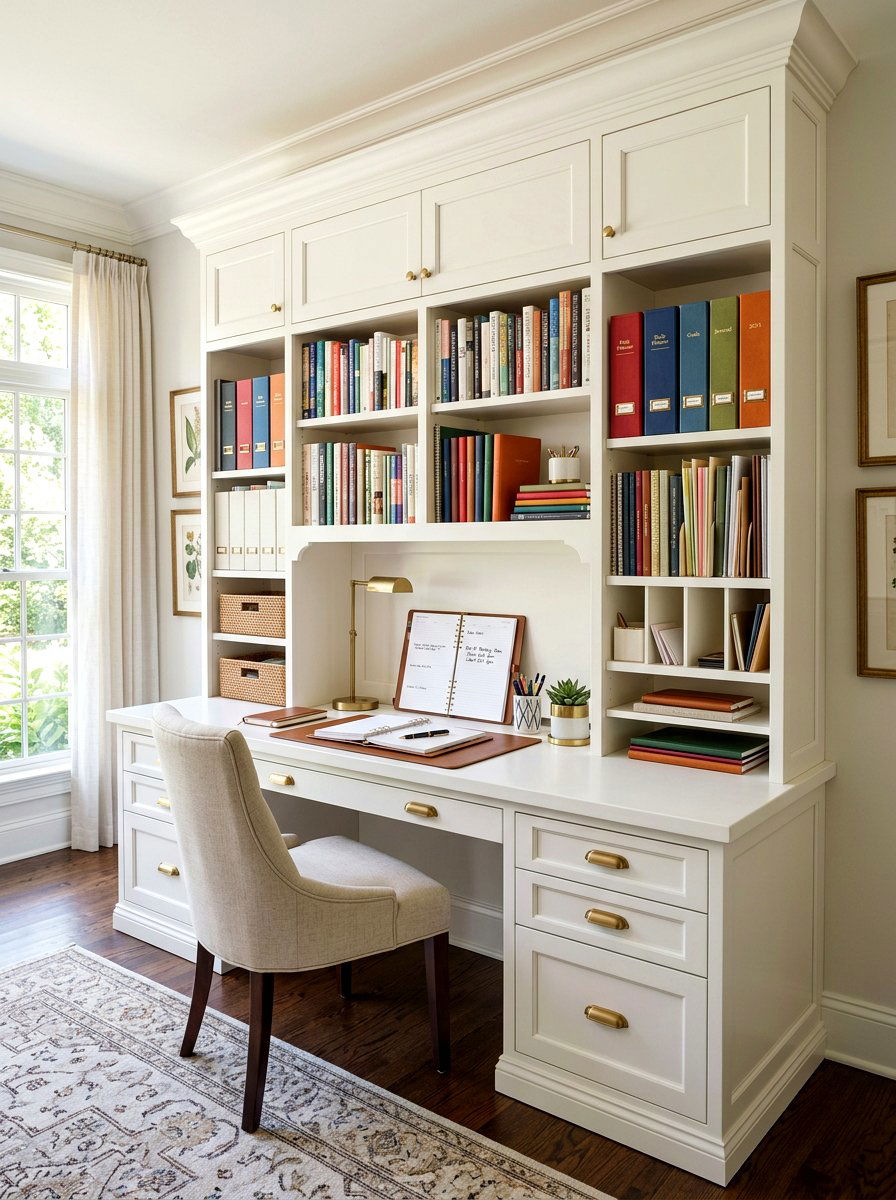 Built In Hutch - 30 paper planner desk ideas