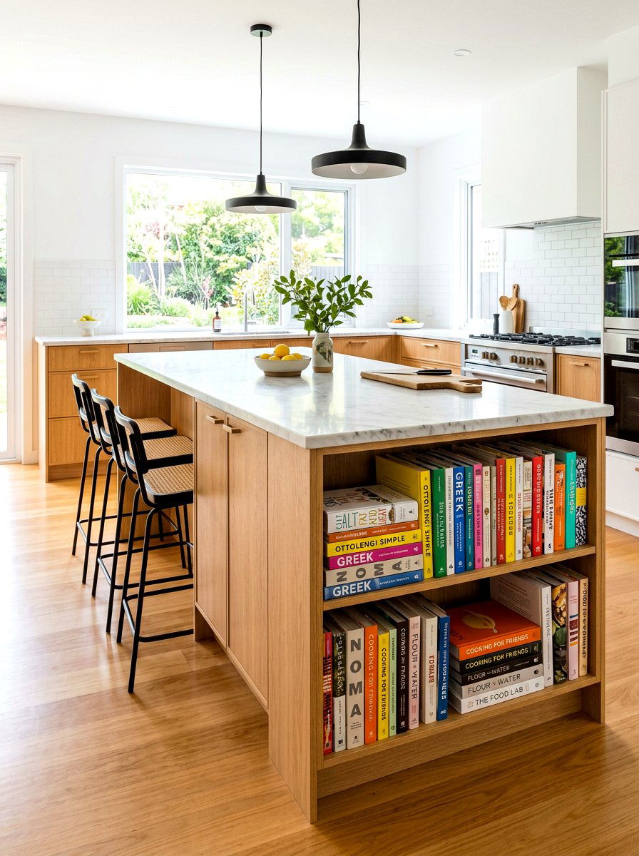 Built In Island Bookshelf - 30 physical cookbook kitchen ideas
