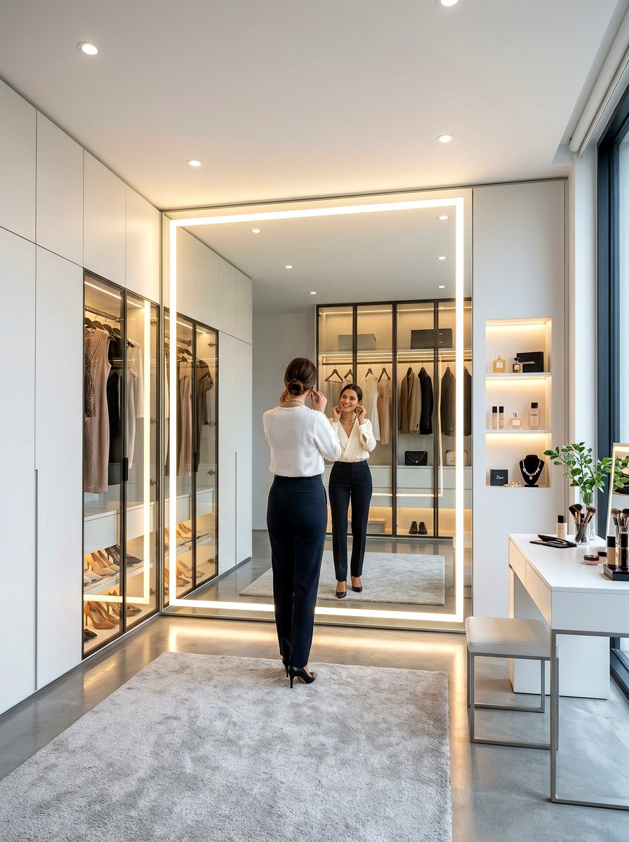 Built In LED Mirror Wall - 30 floor to ceiling mirror wall ideas
