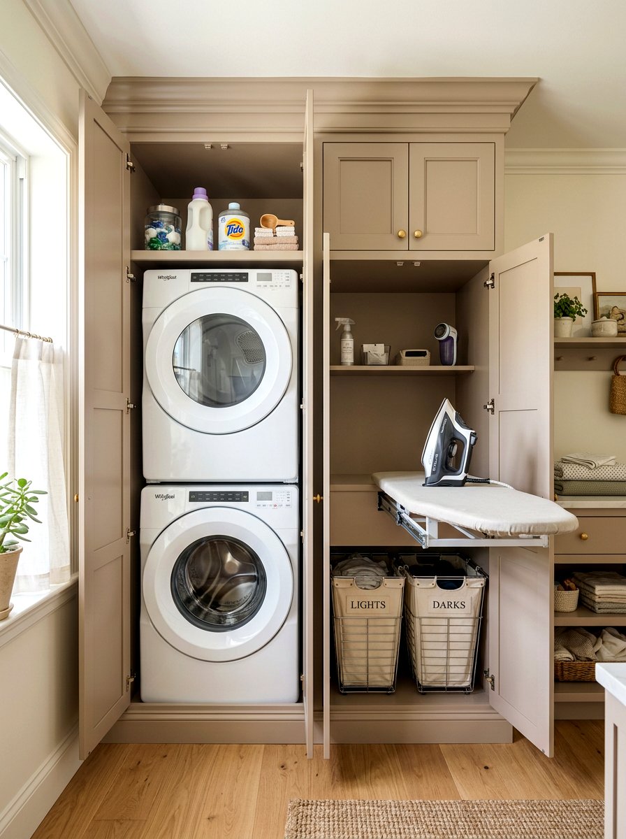Built In Laundry Cabinet - 30 stacked laundry closet ideas