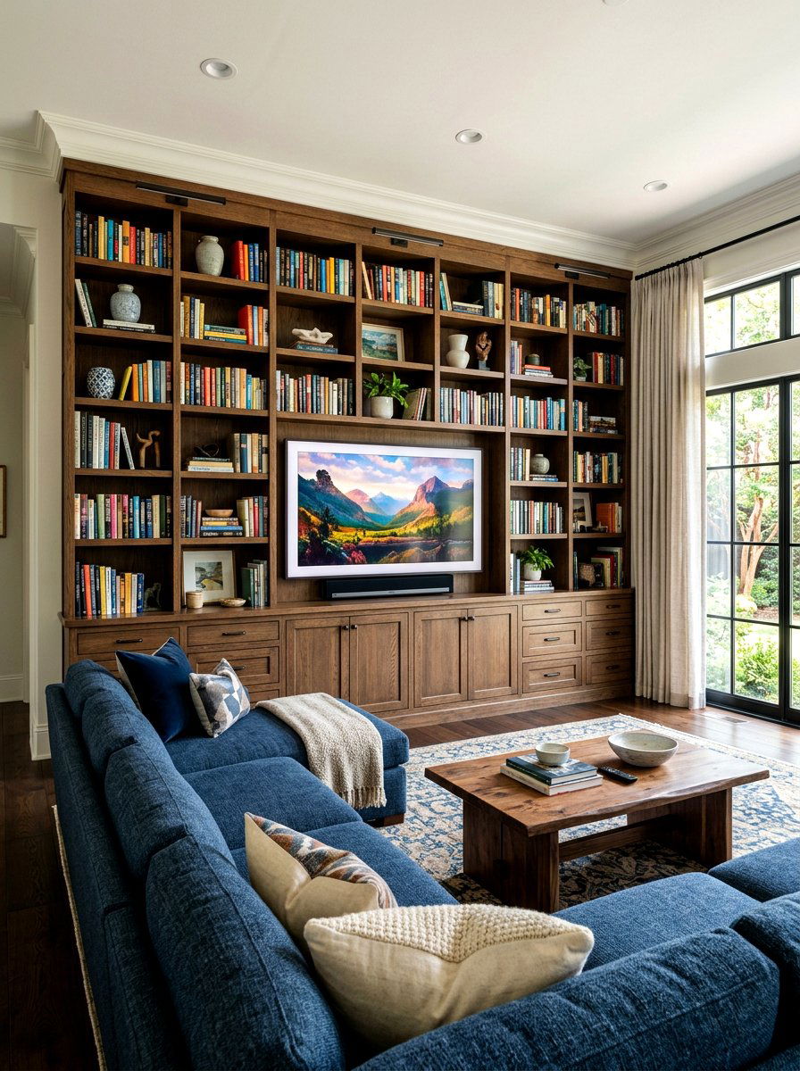 Built In Library Media Center - 30 library style living room ideas