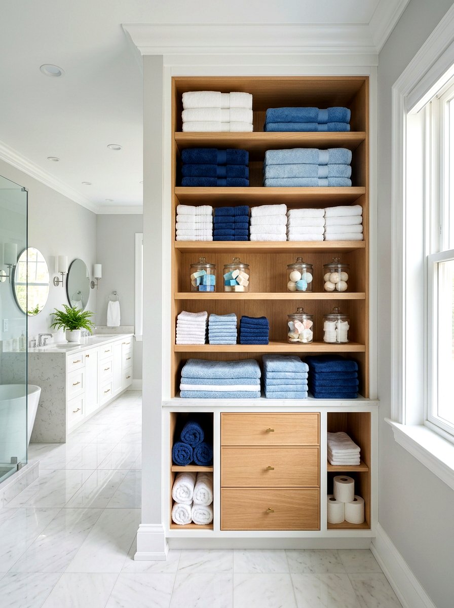Built In Linen Closet - 30 bathroom storage ideas