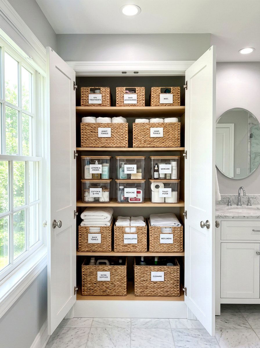 Built In Linen Closet - 30 bathroom organization ideas