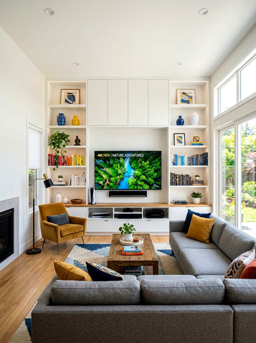 Built In Media Center - 30 tall ceiling living room ideas