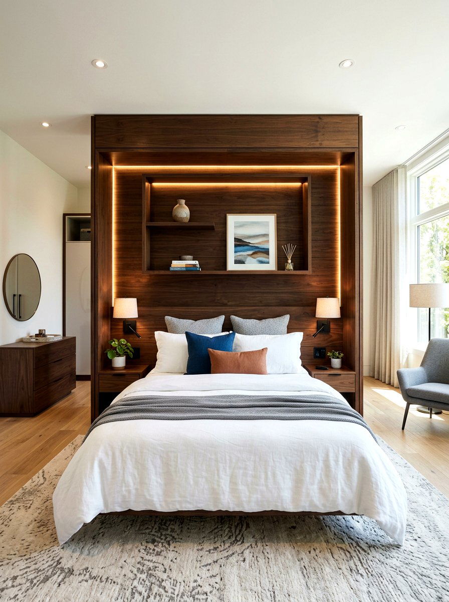 Built In Niche - 30 headboard wall ideas