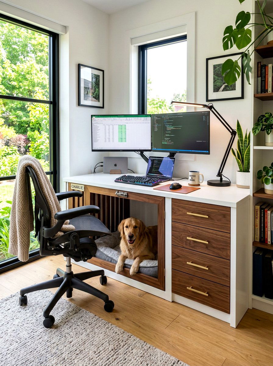 Built In Office Desk Dog Crate - 30 dog crate furniture ideas