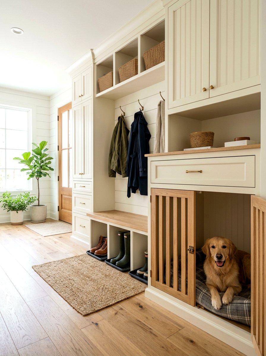 Built In Pet Crate - 30 mudroom pet station ideas