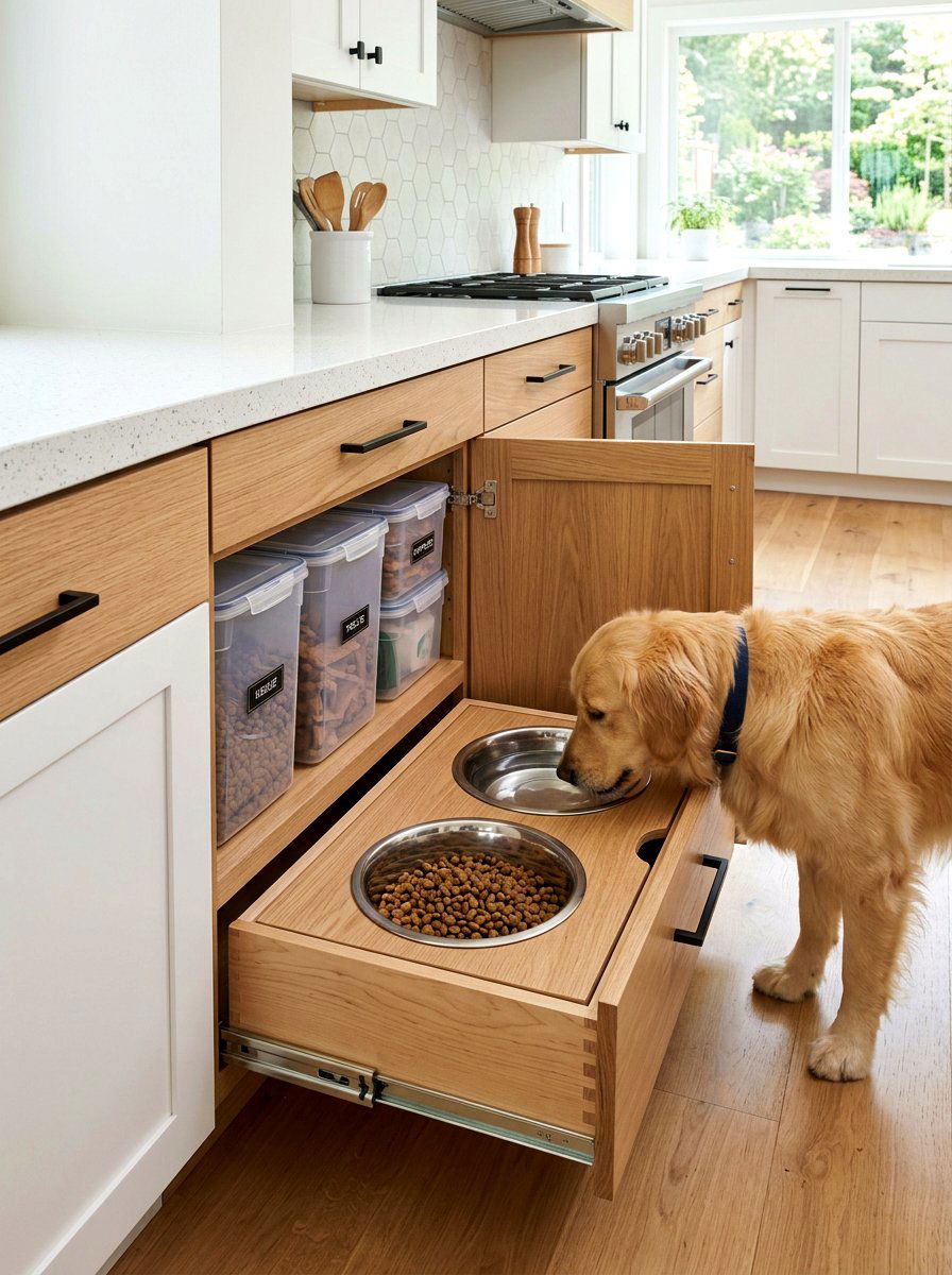 Built In Pet Feeding Drawer - 30 viral pet room ideas