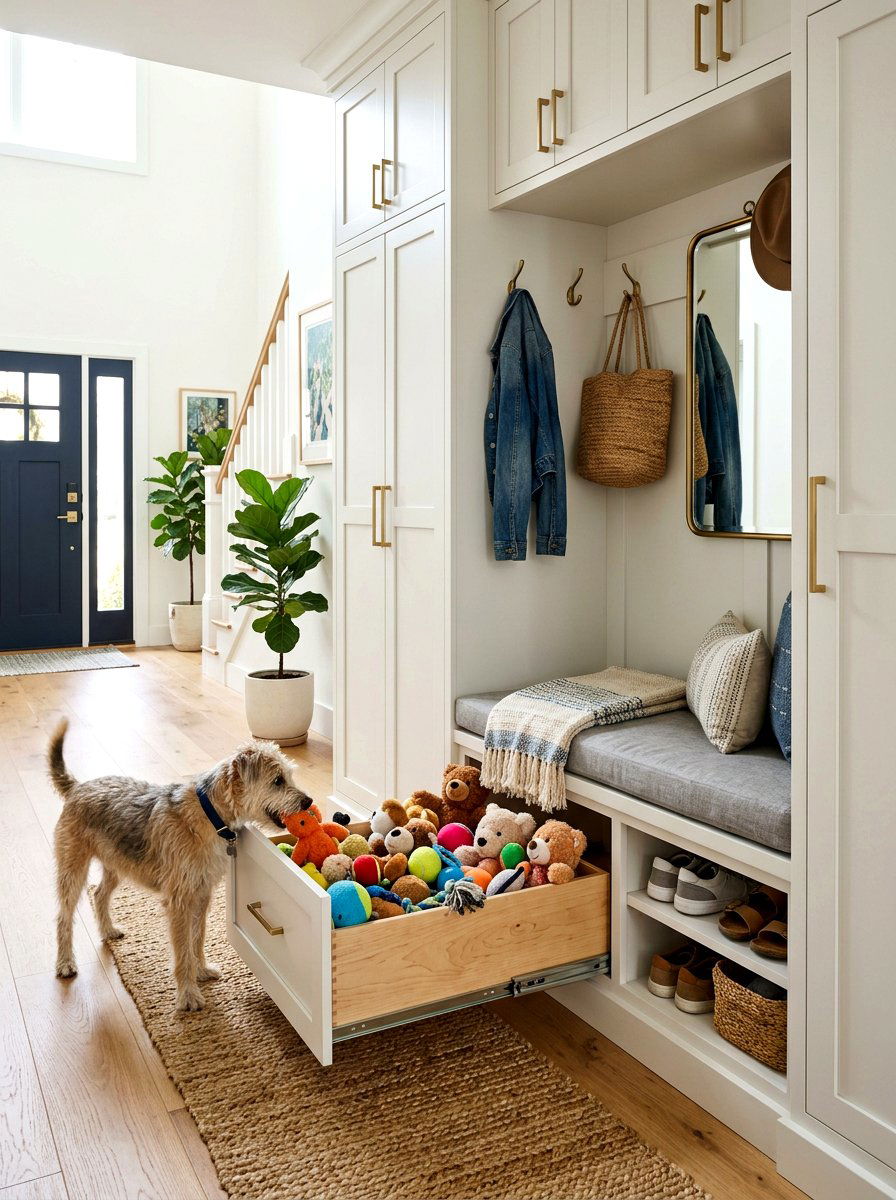 Built In Pet Toy Bin - 30 entryway pet station ideas