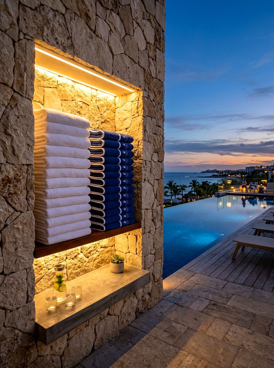 Built In Pool Niche - 30 outdoor towel storage ideas