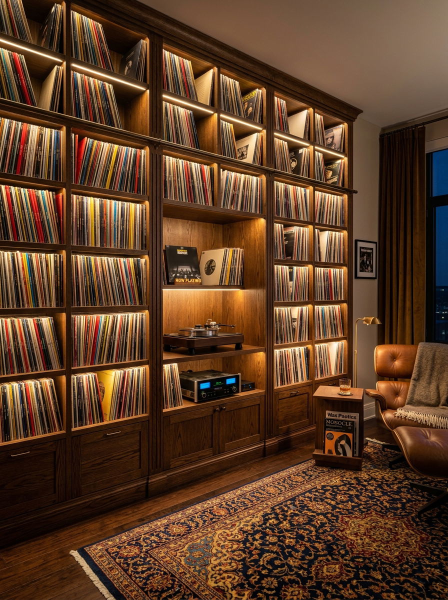 Built In Record Storage Cabinet - 30 vinyl listening corner ideas