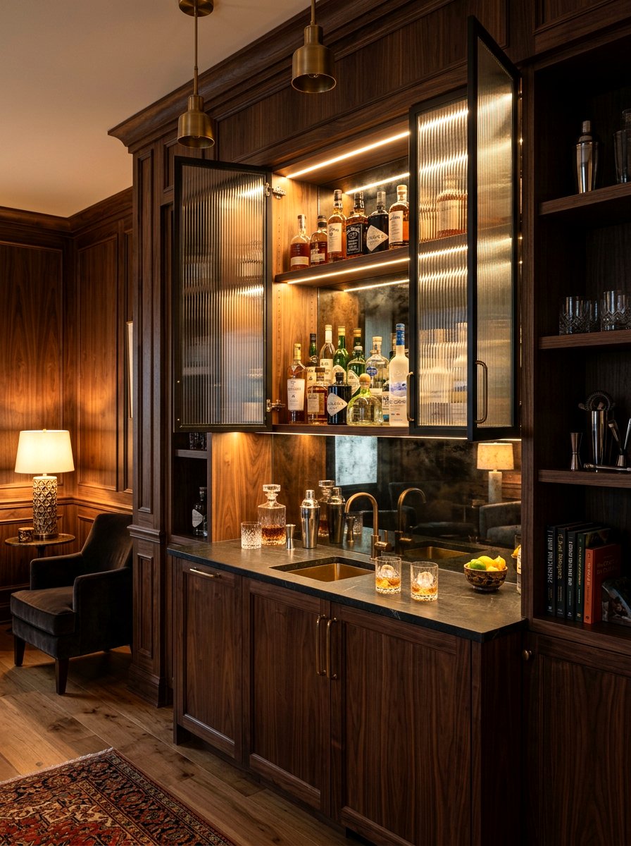 Built In Ribbed Glass Home Bar - 30 ribbed glass cabinet ideas