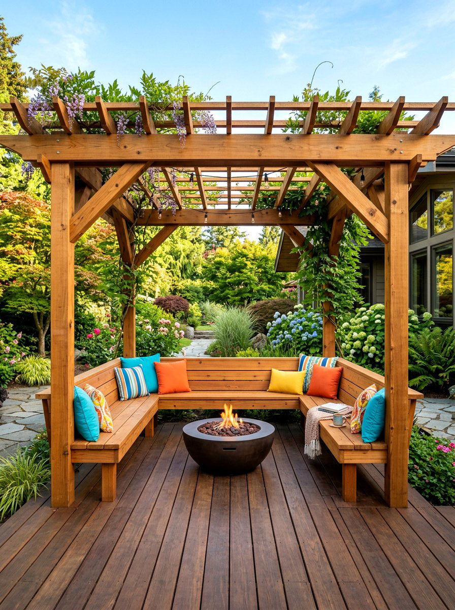 Built In Seating Pergola - 30 fire pit pergola ideas
