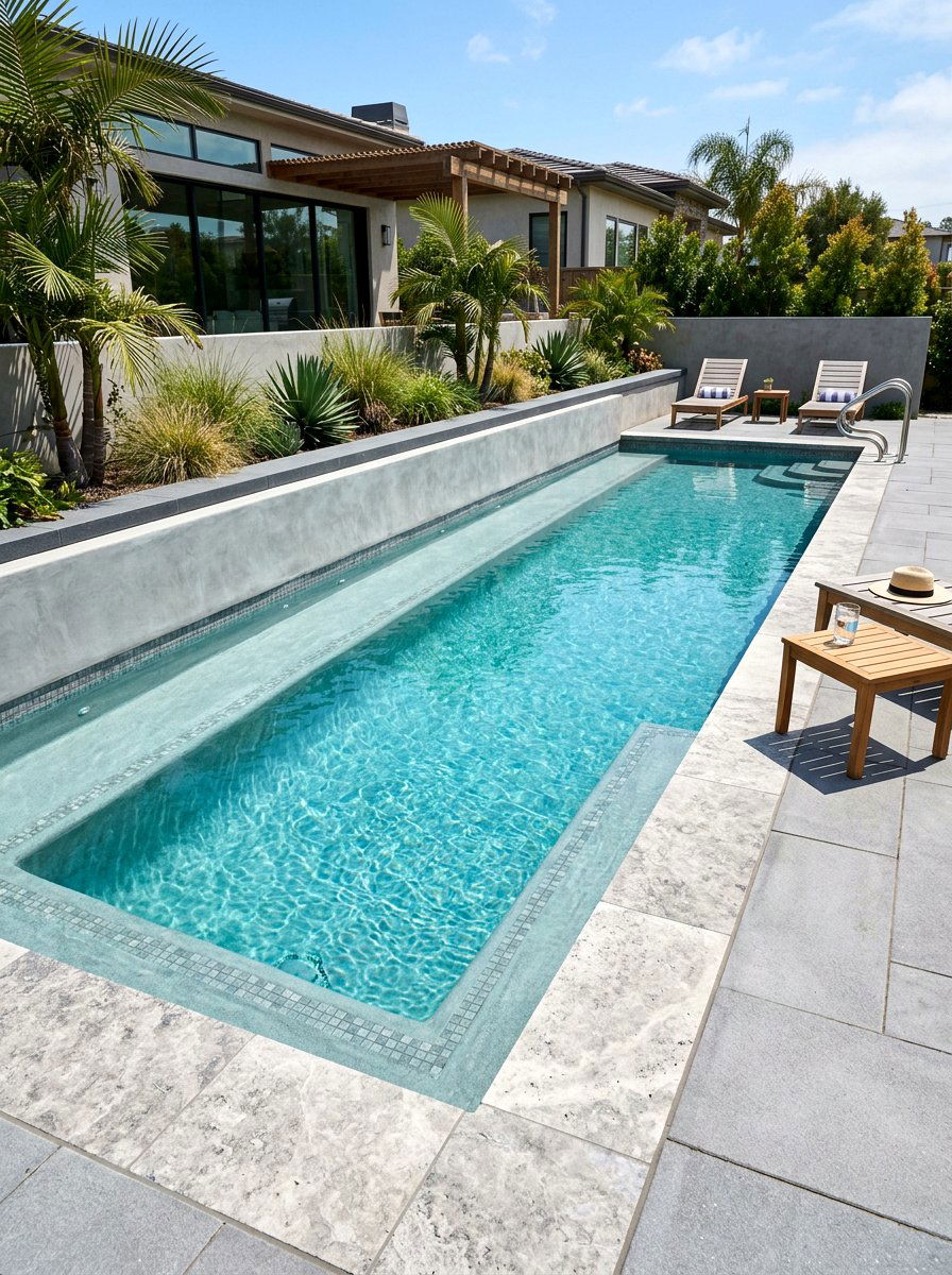 Built In Seating Pool - 30 narrow pool ideas