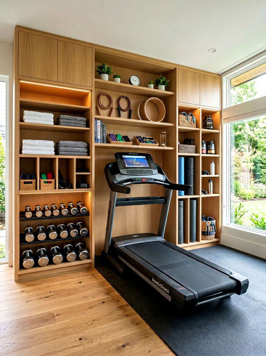 Built In Shelf Gym - 30 treadmill room ideas